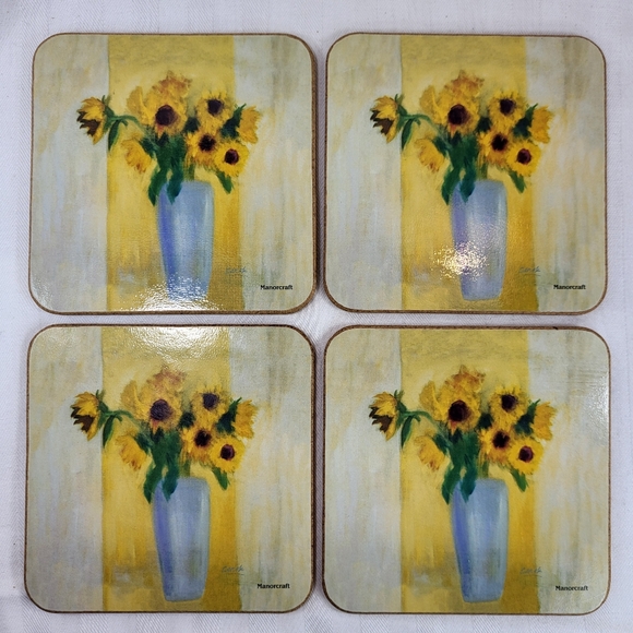 Manorcraft COASTERS Set of 4 Sunshine Sunflowers Cork Backing Classic Collection - Picture 2 of 7